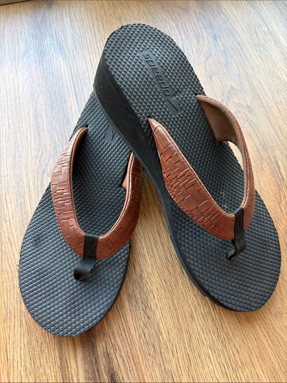 Speedo Playform Black Sandals with Brown Faux-Leather Straps